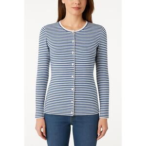 Boston Proper Blue White Striped Button Up Long Sleeve ‎ Classic Cardigan Small